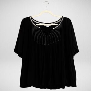 Velvet by Graham and Spencer Embroidered Flowy Tie Neck Blouse Black Size Small